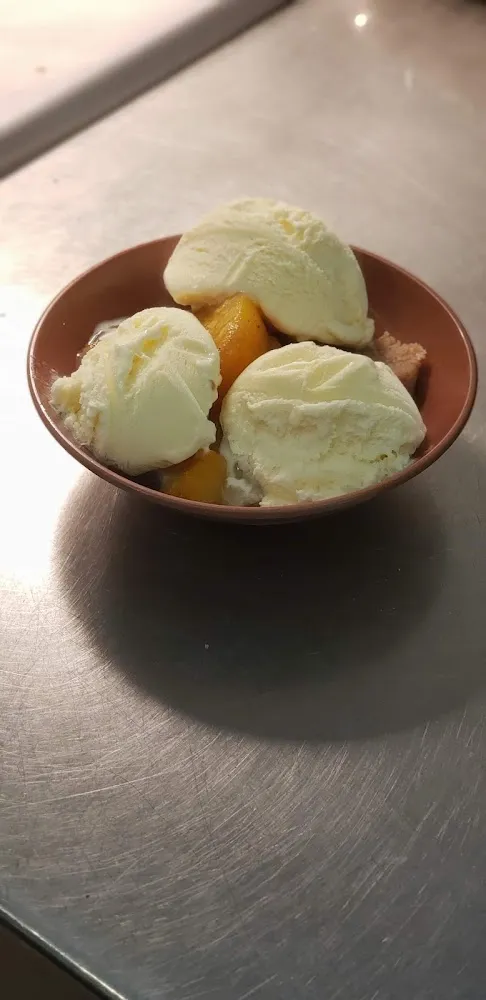 Hot Peach Cobbler and Ice Cream